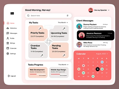 Task Management Dashboard calender clean dark theme dashboard design interface landing page light theme minimal mockup muhammad ali project management task management task management dashboard ui user interface ux uxui web page website