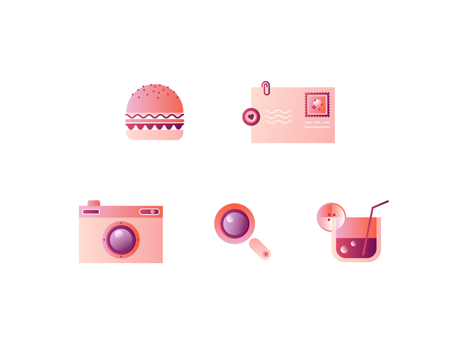 Minimal Vacation Vector Icons for Apps, UI & Branding camera cocktail creative digital digital products envelope graphic design hamburger icon icons inspiration magnifying glass minimalist icons summer icons travel icons trends ui vacation vacation icons vector