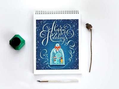 Happy Holidays Notebook with Calligraphy and Illustration calligraphy calligraphy design christmas christmas art custom stationery hand drawn lettering holiday illustration illustration notebook seasonal design texture typography