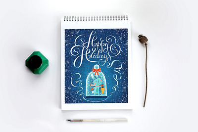 Happy Holidays Notebook with Calligraphy and Illustration calligraphy calligraphy design christmas christmas art custom stationery hand drawn lettering holiday illustration illustration notebook seasonal design texture typography