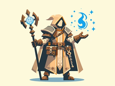 Fantasy game mage adventure character fantasy fire flat game hero illustration mage rpg vector wizard