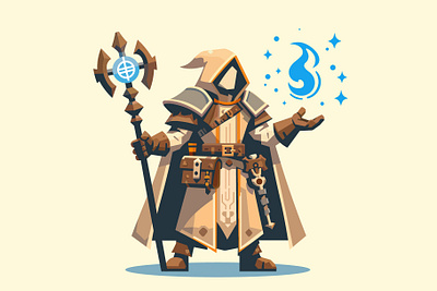 Fantasy game mage adventure character fantasy fire flat game hero illustration mage rpg vector wizard