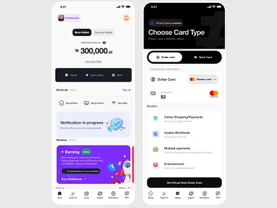 Dasdboard and Virtual card U.I crypto design ui ux uxdesign virtual card web3