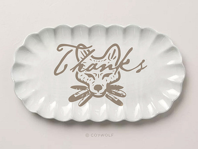 Thanks! coy wolf coyote cursive feathers font food hunting illustration lettering logo outdoors print thanks thanksgiving turkey typography wolf