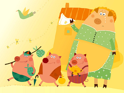 The Three Little Pigs childrens book art classic fairy tales educational materials fairy tales illustration speakaboos storytelling illustration three little pigs vector vector art vector illustration whimsical