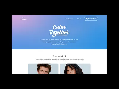 Calm.com — Together landing page calm calm.com camila cabello landingpage meditation music react shawn mendez startup together try calm webapp