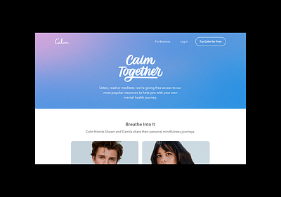 Calm.com — Together landing page calm calm.com camila cabello landingpage meditation music react shawn mendez startup together try calm webapp