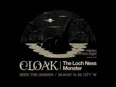 Cloak - Cryptid Lock Ness Monster apparel design apparel graphic art branding cloak brand creature cryptid design graphic design horror illustration loch ness monster nessie scotland tee graphic tee shirt graphic typography