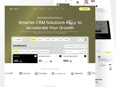 LeadSphere - SaaS CRM Landing Page clean clean design crm crm landing page customer design landing page monitoring one page saas ui ui design uiux ux