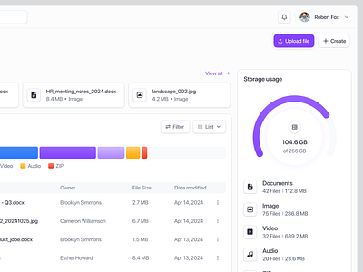 File Manager Dashboard SaaS Web App chart cloud cloud storage dashboard design desktop file file manager folder graph product design saas storage storage management table ui uiux ux web app web design