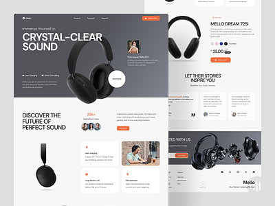 Mello - Headphone Product Landing Page bluetooth earphone ecommerce headphone landing page noise online shop online store product sound store tws website wireless