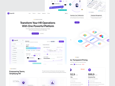 SuperHR - HR Management Landing Page branding clean ui data management design employee homepage hr hr management hr website landingpage management minimalist performance product design saas saas ui ui ux web design website