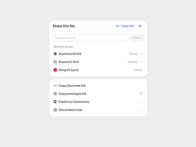 Share file modal copyl crm dark darkmode dashboard design design system email embedcode figma file invite link modal share ui ux web