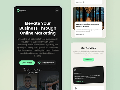 Digicraft - Digital Agency Landing Page - Responsive View agency website business website clean design creative agency dark digital agency digital marketing figma template framer template landing page minimalist mockup modern design responsive design startup website statistics uiux design web design web development website template