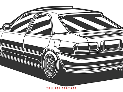 Honda Civic EK9 black and white civic ek9 honda japan car jdm line art silhouette vector art