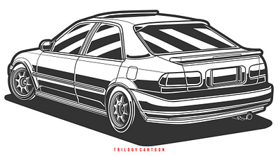 Honda Civic EK9 black and white civic ek9 honda japan car jdm line art silhouette vector art