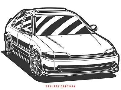 Honda Civic EK9 black and white civic classic car ek9 graphic design honda japan car jdm line art monochrome silhouette vector art