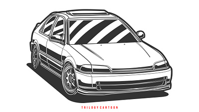 Honda Civic EK9 black and white civic classic car ek9 graphic design honda japan car jdm line art monochrome silhouette vector art