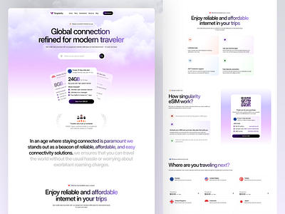 Singularity - eSIM website connectivity data plan esim landing page network provider roaming sim card travel ui ux website website design