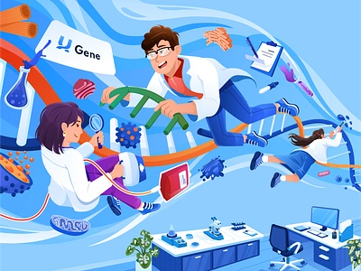 U Gene - Gene Therapy Dashboard Illustration 🧬 blue design doctor gene health hospital illustration lab logo orely science therapy treatment vibrant