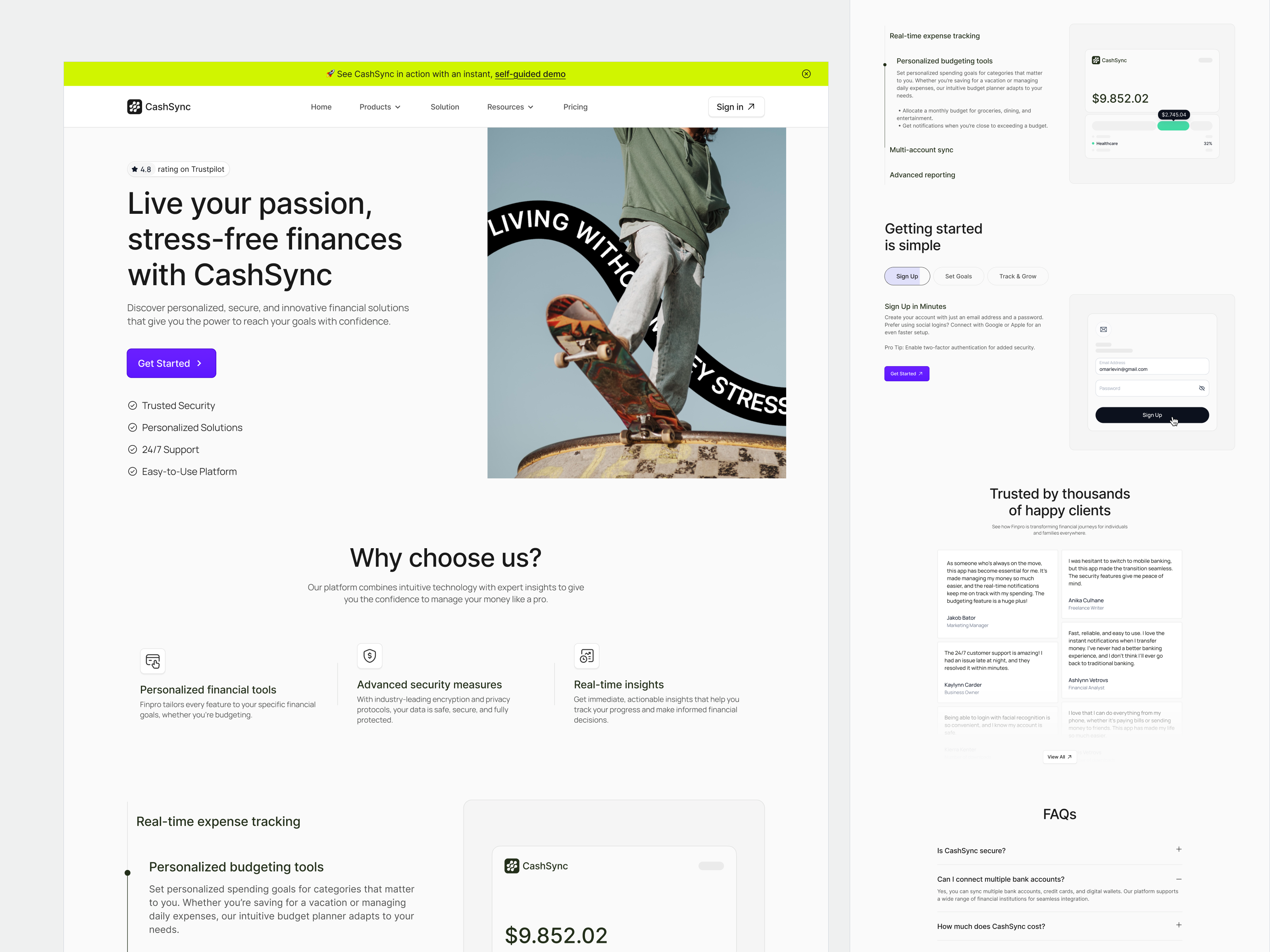 Example of Financial Management - Landing Page