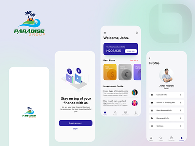 Paradise Group Finance Mobile App Design Project 3d animation branding design figma graphic design illustration logo motion graphics ui vector