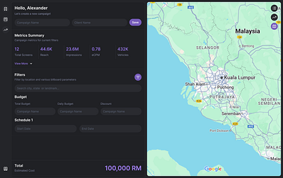 Billboard Campaign Dashboard analytics billboard dashboard location maps minimalist