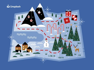 Christmas map chrismas christmas tree gift holiday illustration map