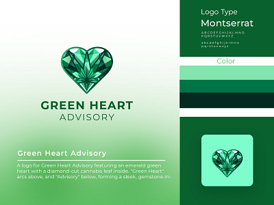 Green Heart Advisory Logo Design branding business logo cannabis cannabis business logo cannabis leaf logo cannabis logo company logo design diamond cut logo elegant marijuana logo emerald green logo gemstone cannabis design green heart design logo logo design logo designer logodesign luxury cannabis branding modern logo modern weed branding