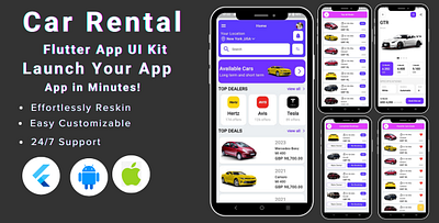 Car Rental App animation branding car rental car rental app design flutter template flutter ui kit graphic design ui ui kit