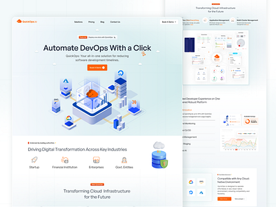 QuickOps🌧️- Landing Page Design animation branding clean devops financial institution landing page marketing motion graphics saas startup template ui ux web website