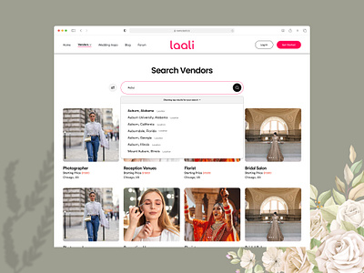 Laali - Wedding Vendors Website branding landing page design mockup design uiux website design