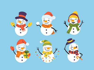 Snowman set cartoon character christmas concept cute design flat illustration snow snowman vector winter