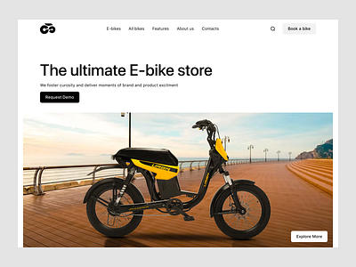 E-Bike Store UI - Minimalist Design 2024 bike store website classified app ui design clean user interface e bike online shop design e bike store design electric bike landing page minimalist website ui mobile app design modern e commerce design modern e commerce website responsive design for e bikes responsive web design sustainable product ui ui design for startups uidesign uiux