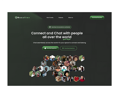 Hero section for a chatting platform landing page - Buzzline app app designs chatting platform design hero ui uiux