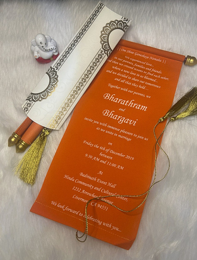 Burnt Orange Velvet Wedding Card scroll wedding invitation card