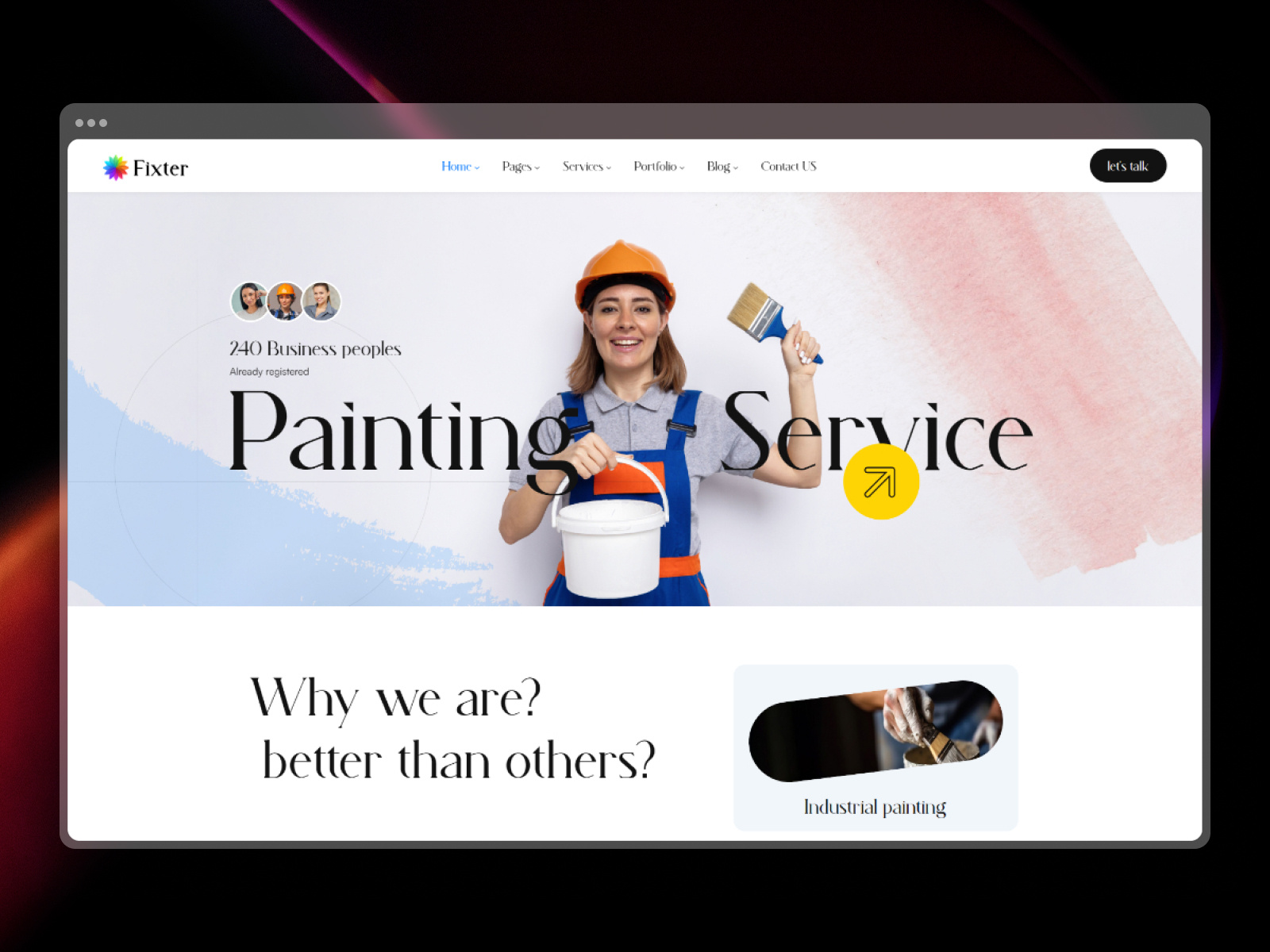 Fixter - Painting Services & Handyman Industry WordPress Theme commercial services exterior painting handyman services home improvement home renovation home repairs html template interior painting mobile friendly painting services property maintenance residential services responsive seo friendly uiux wall paint webdesign webdevelopment wordpress theme wordpress website