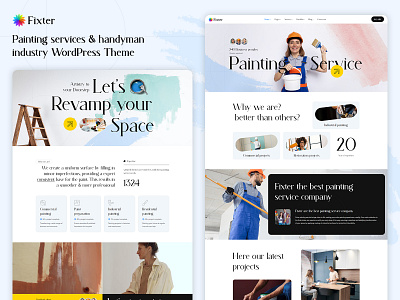 Fixter - Painting Services & Handyman Industry WordPress Theme commercial services exterior painting handyman services home improvement home renovation home repairs html template interior painting mobile friendly painting services property maintenance residential services responsive seo friendly uiux wall paint webdesign webdevelopment wordpress theme wordpress website