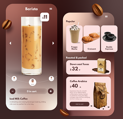 Coffee mobile app bean brow clean coffee croissan expresso gradient minimal new