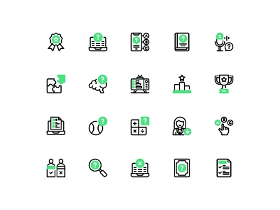 Quiz Icon Pack achievement award brain clean design education eklip studio green icons illustration puzzle quiz teacher