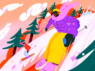On the Slopes colourful illustration perspective procreate skiing sport illustration winter illustration