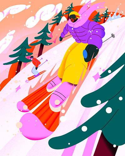 On the Slopes colourful illustration perspective procreate skiing sport illustration winter illustration