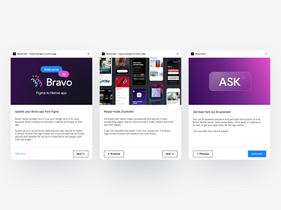 Bravo Figma Plugin Onboarding ai app ask ai assistant branding bravo design experience figma figma plugin illustration initial mobile apps no code onboarding plugin presets ui ux website