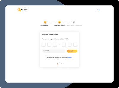 Verify Phone Number cryptocurrency signupflow ui design web