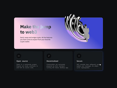 Web3 banner app banner black blockchain branding cards chrome clean crypto dark figma gradient minimal product design purple ui wallet web3 webdesign