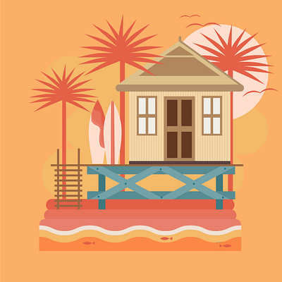 Illustration, sea house graphic design illustration