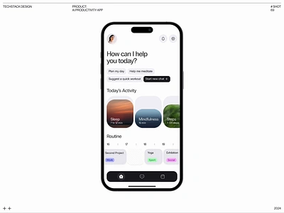 AI Productivity App ai animation chat design health meditation mobile mobile app productivity ui ux wellness