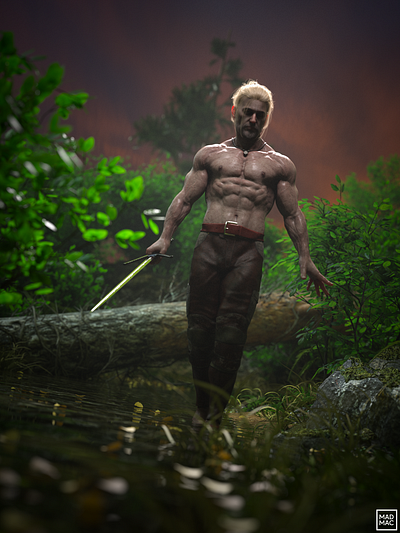 The Witcher 3d dark digital art fanart fantasy forest hunt illustration render witcher witchersword