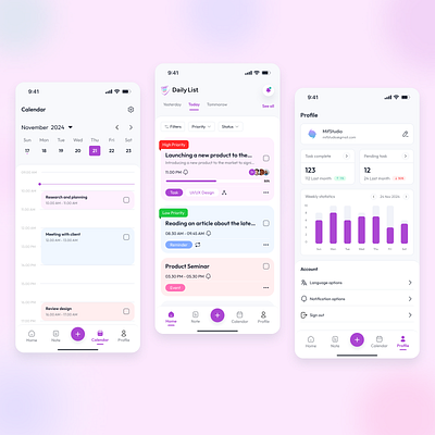 DailyList - To-Do List App appdesign calendarapp figma indonesia inspiration ios mobile mobileapp productivityapp purple schedule task taskmanagement taskmanager todolist todolistdesign ui uidesign user experience userinterface