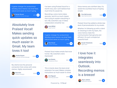 Vocal Review Wall blue design interface light recording reviews testimonials ui voice wall of love